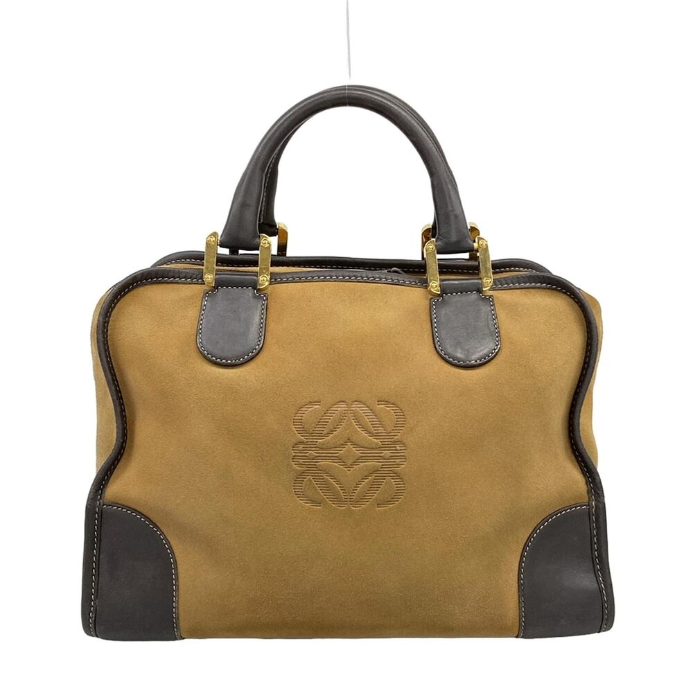 Loewe Amazona 75 Handbag Beige Dark Brown Suede Leather